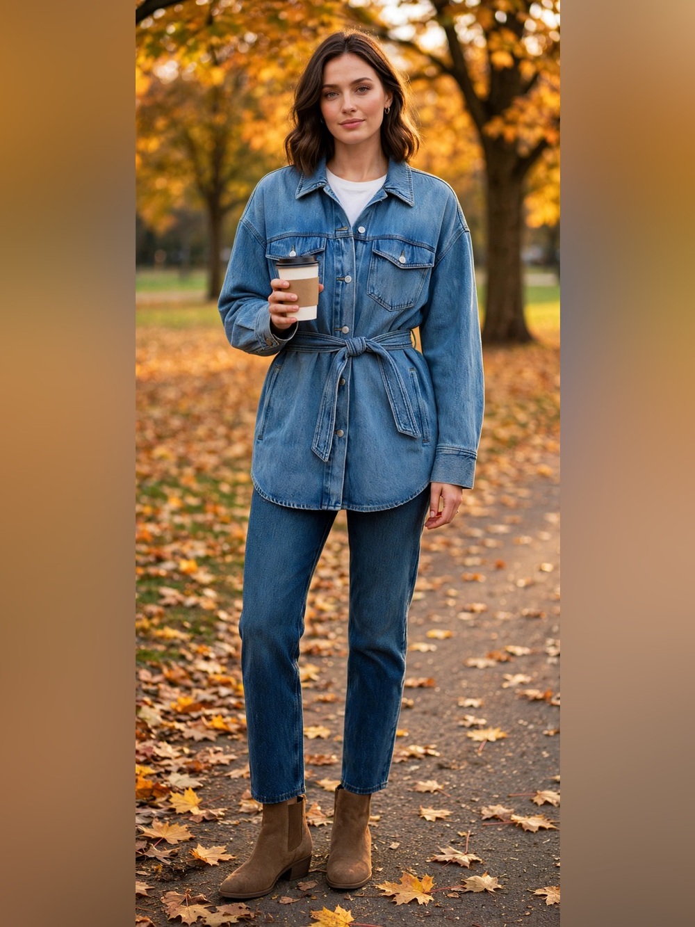 LOFT Blue Denim Belted Shirt Jacket